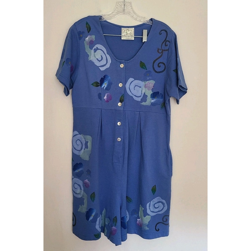 Play Alegre Sz. ML HARD TO FIND Romper Shorts Blue Pansy Hand Painted Floral
